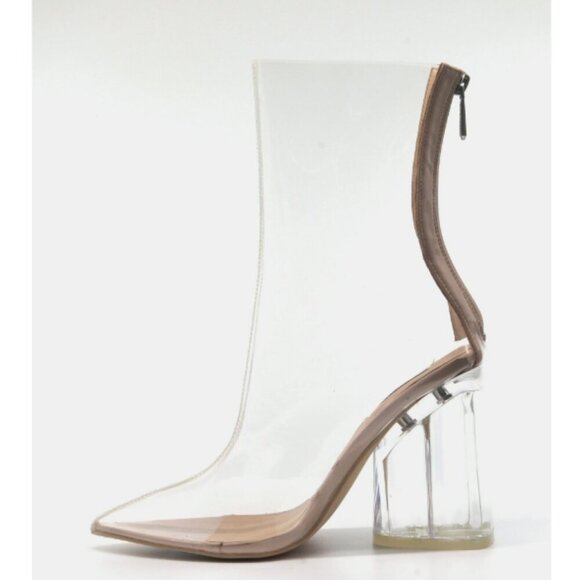" Crystal  Clear " Perspex Lucite Clear Pointy Toe Chunky Heel (BRAND NEW !!!!!! - Picture 1 of 7